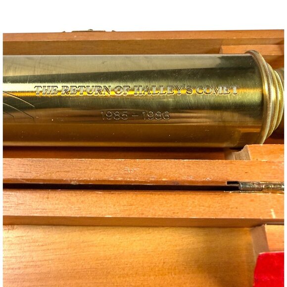 The Return Of Halleys Comet 1985-1986 Brass Telescope In Wooden Box Collectors I - Picture 3 of 9